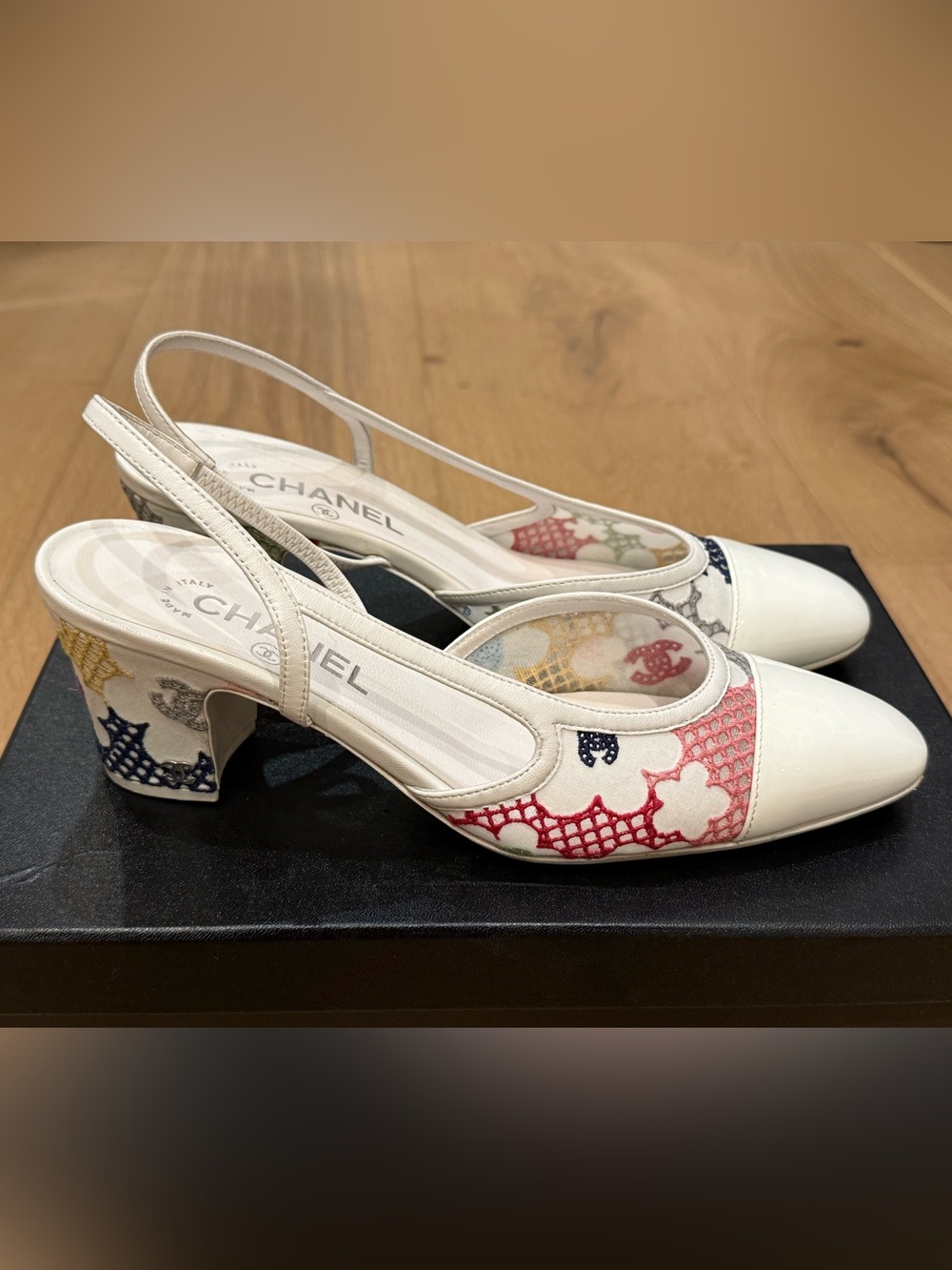 Chanel Guipure White and Multicolor Slingbacks - Size 40